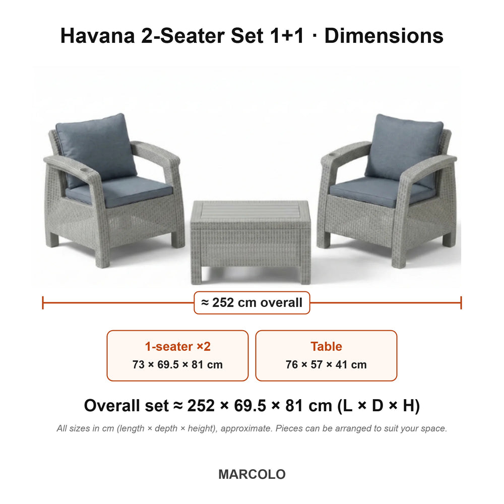 Havana 2-Seater Set 1+1 – dimensions (Grey)