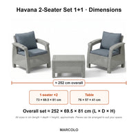 Havana 2-Seater Set 1+1 – dimensions (Grey)