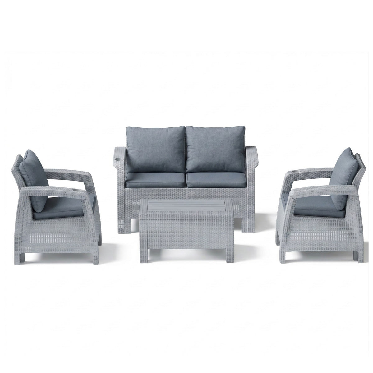 Marcolo Havana 4-seater sofa set, grey with grey seat and back cushions, full set on white