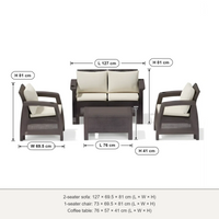 Marcolo Havana 4-seater sofa set size diagram: 2-seater 127 × 69.5 × 81 cm, armchair 73 × 69.5 × 81 cm, table 76 × 57 × 41 cm