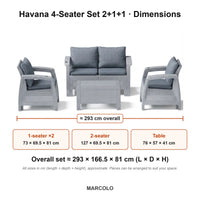 Havana 4-Seater Set 2+1+1 – dimensions (Grey)