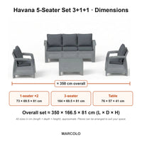 Havana 5-Seater Set 3+1+1 – dimensions (Grey)