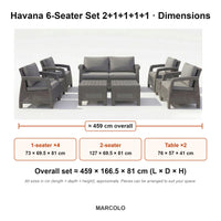 Havana 6-Seater Set 2+1+1+1+1 – dimensions (Grey)