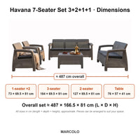 Havana 7-seater (3+2+1+1) set dimensions (Grey, seat cushions)