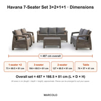 Havana 7-Seater Set 3+2+1+1 – dimensions (Grey)
