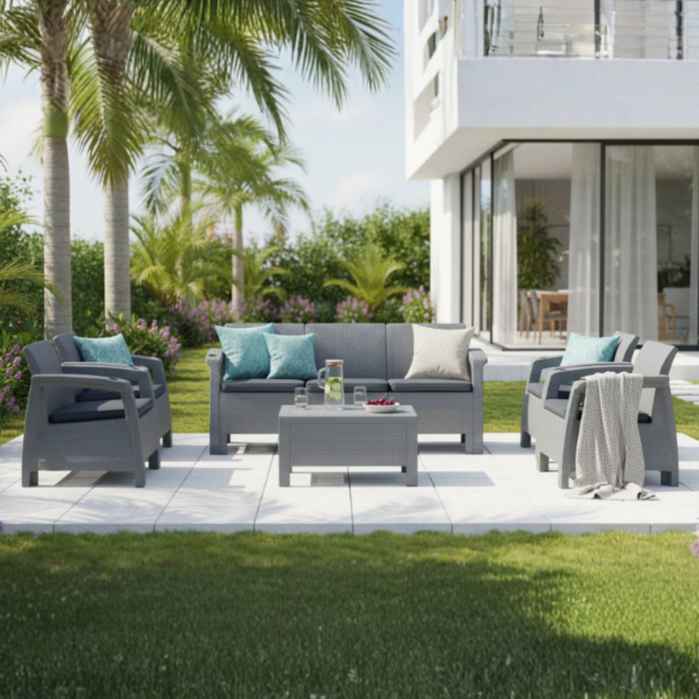 Marcolo brown 7-seater Havana sofa set in garden setting – view 1