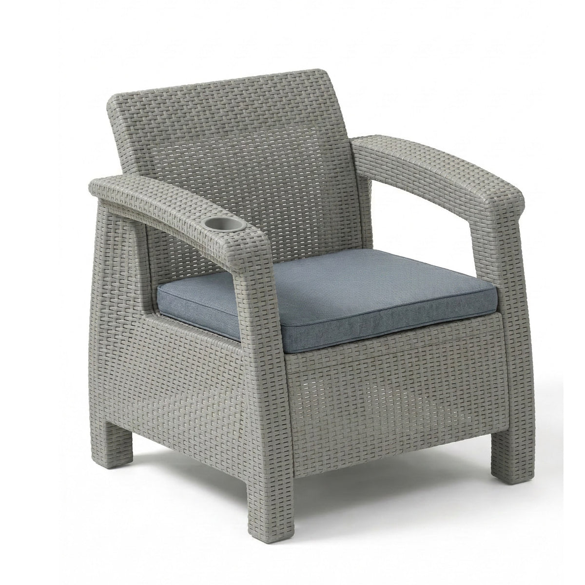 Marcolo Havana armchair, grey with grey seat cushion, angled view