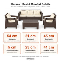 Havana sofa set – seat & comfort details (Brown, seat & back cushions)