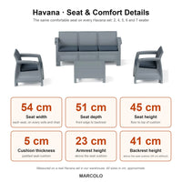 Havana 6-seater sofa set, grey with grey seat cushions – seat and comfort details