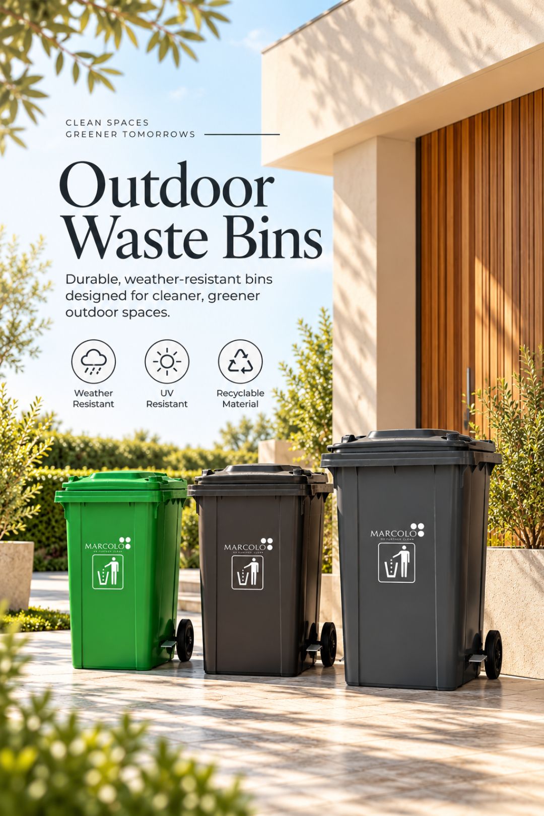 Outdoor waste bins, durable and weather-resistant