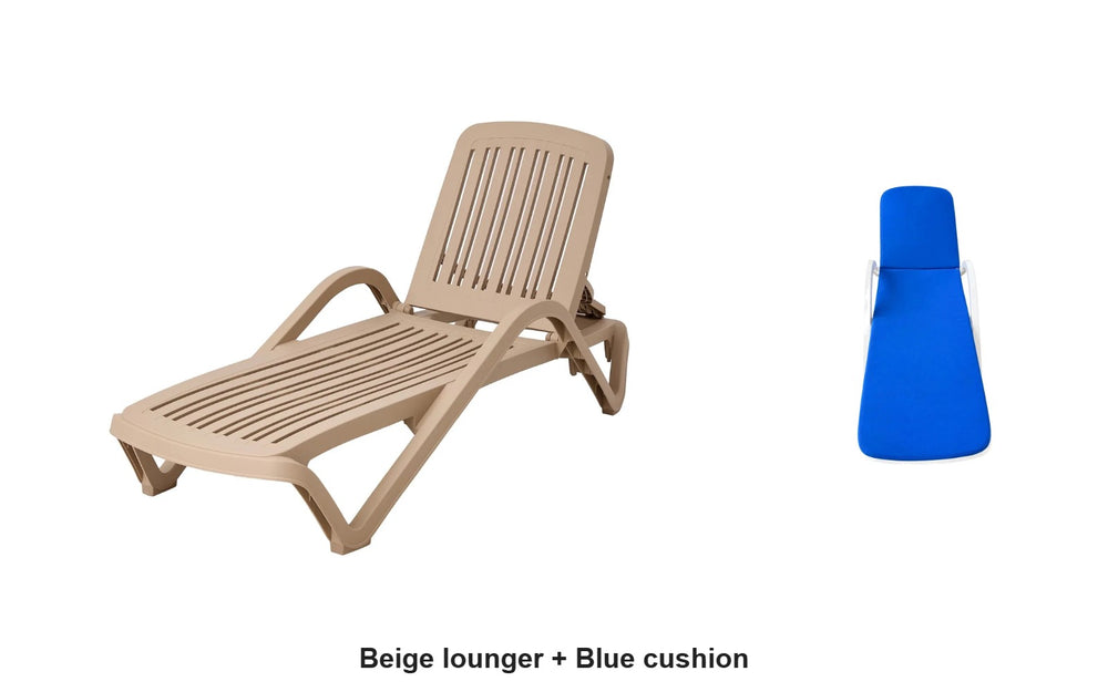 Marcolo Marbella sun lounger, beige, with blue cushion