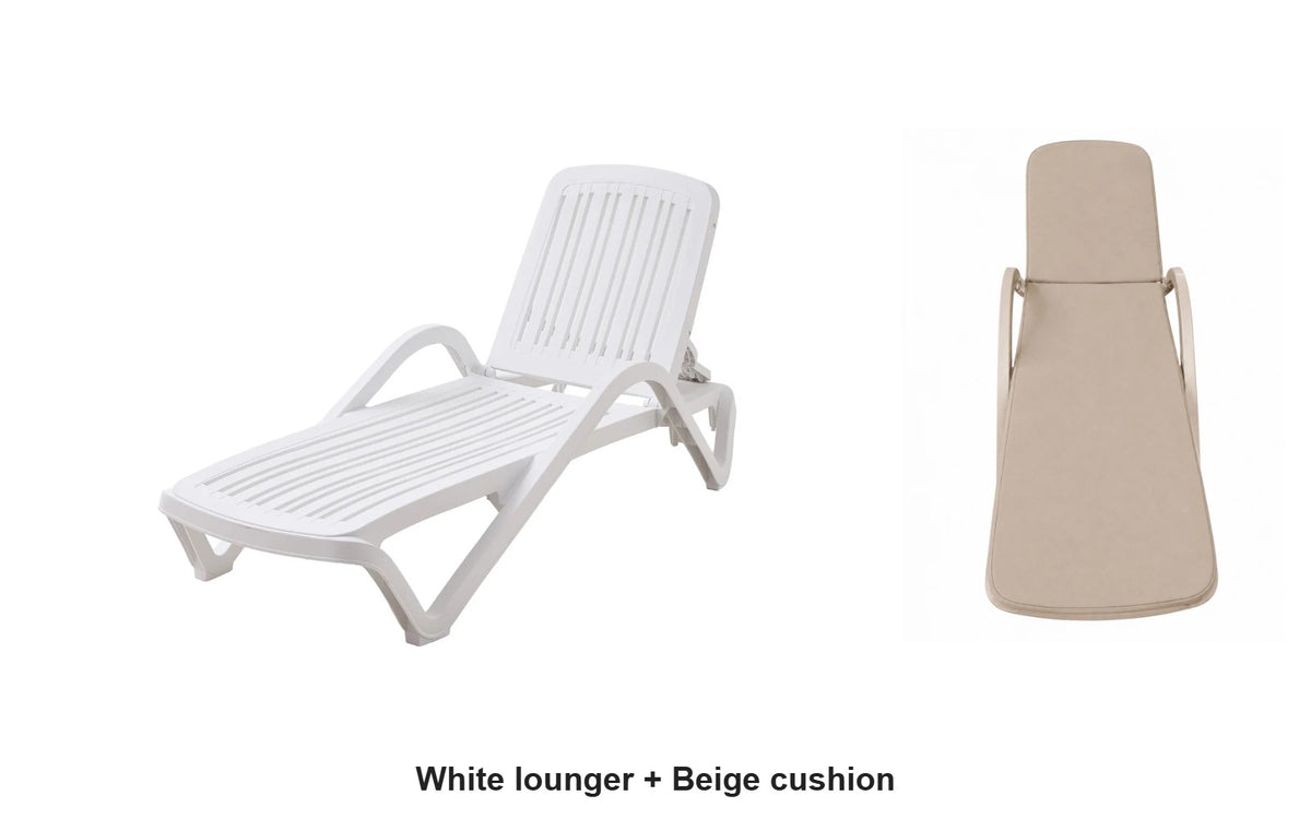 Marcolo Marbella sun lounger, white, with beige cushion