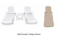 Marcolo Marbella sun lounger set, white, with beige cushions