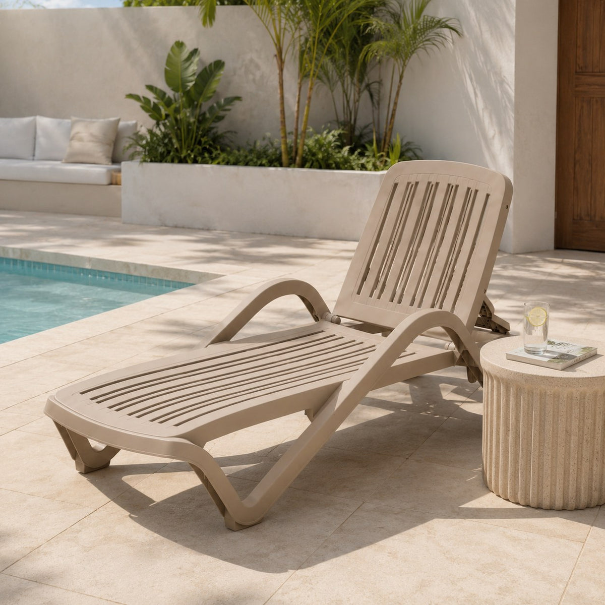 Marbella sun lounger, beige, by a pool