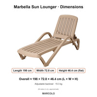 Marbella Sun Lounger – dimensions (Beige)