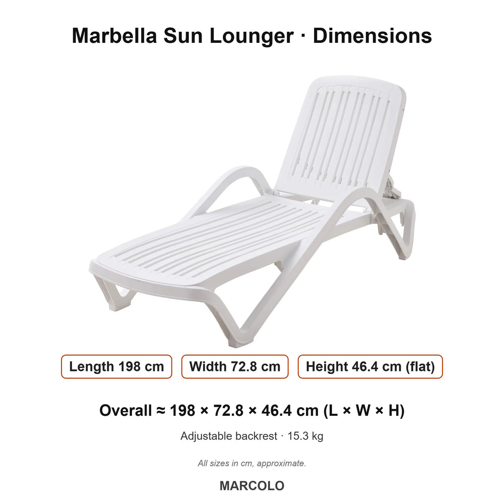 Marbella Sun Lounger – dimensions (White)