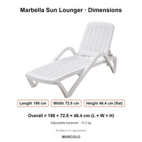 Marbella Sun Lounger – dimensions (White)
