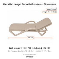 Marbella Sun Lounger Set with Cushions – dimensions (Beige)