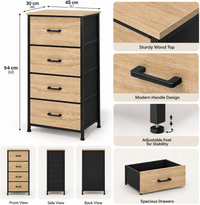 Nova 4-drawer dresser MC-9203 dimensions: 45 cm L x 30 cm W x 94 cm H