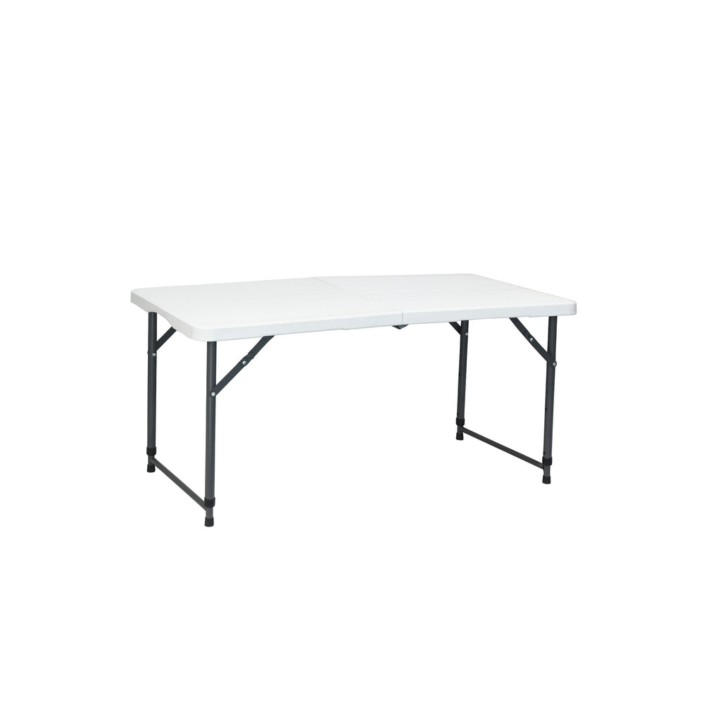Marcolo 120×60 cm dual-height centerfold folding table, white HDPE top, grey steel legs