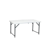 Marcolo 120×60 cm dual-height centerfold folding table, white HDPE top, grey steel legs