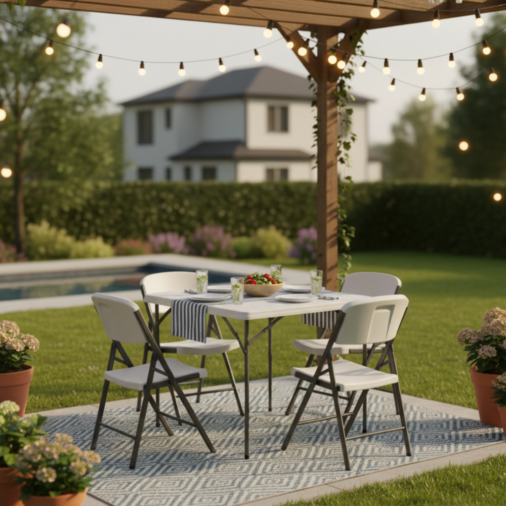 86CM Square Folding Table – Extra Sturdy, Weather-Resistant & Space-Saving (White)