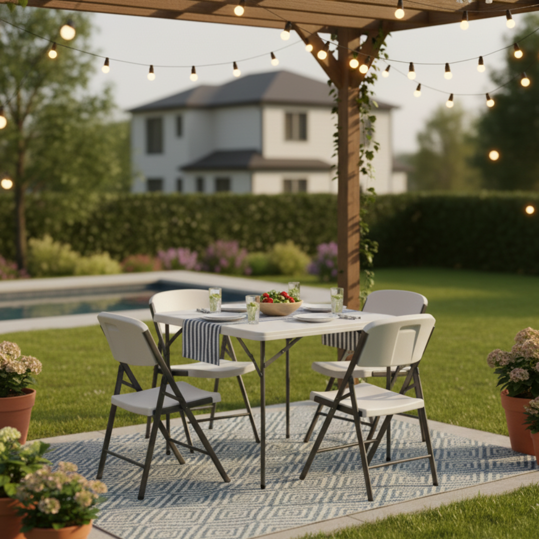 86CM Square Folding Table – Extra Sturdy, Weather-Resistant & Space-Saving (White)