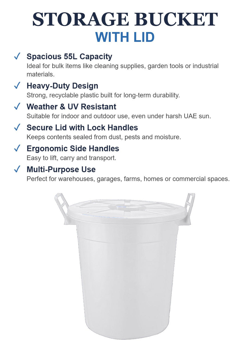 55L storage bucket with lid, white – view 2