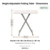 Rectangular Height-Adjustable Folding Table – dimensions