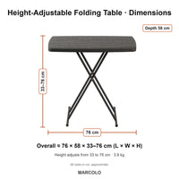Rectangular Height-Adjustable Folding Table – dimensions