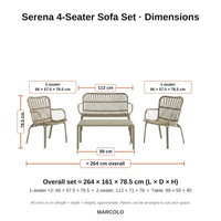 Serena 4-seater outdoor set dimensions – Beige