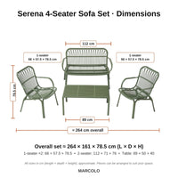 Serena 4-seater outdoor set dimensions – Green