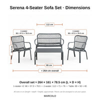 Serena 4-seater outdoor set dimensions – Grey