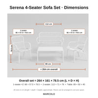 Serena 4-seater outdoor set dimensions – White
