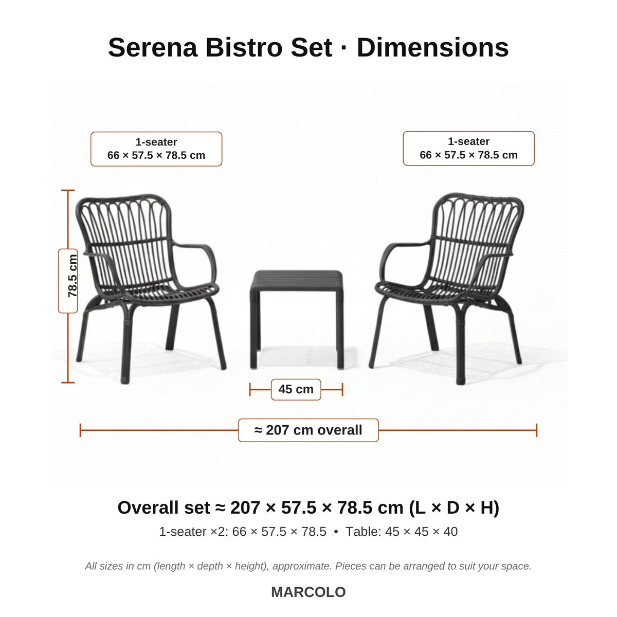 Serena bistro set dimensions – Black