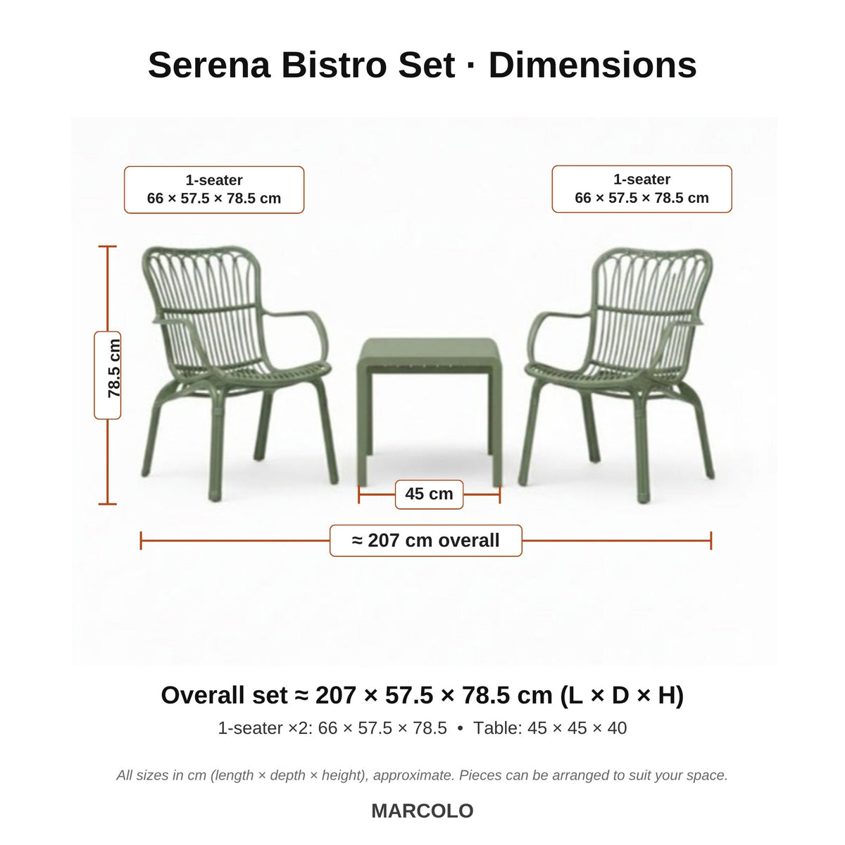 Serena bistro set dimensions – Green