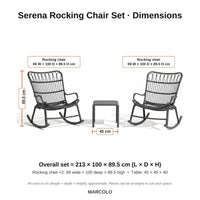 Serena rocking chair set dimensions – Grey