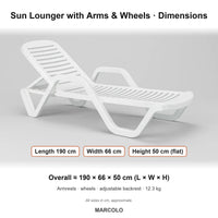 Sun Lounger with Arms & Wheels – dimensions