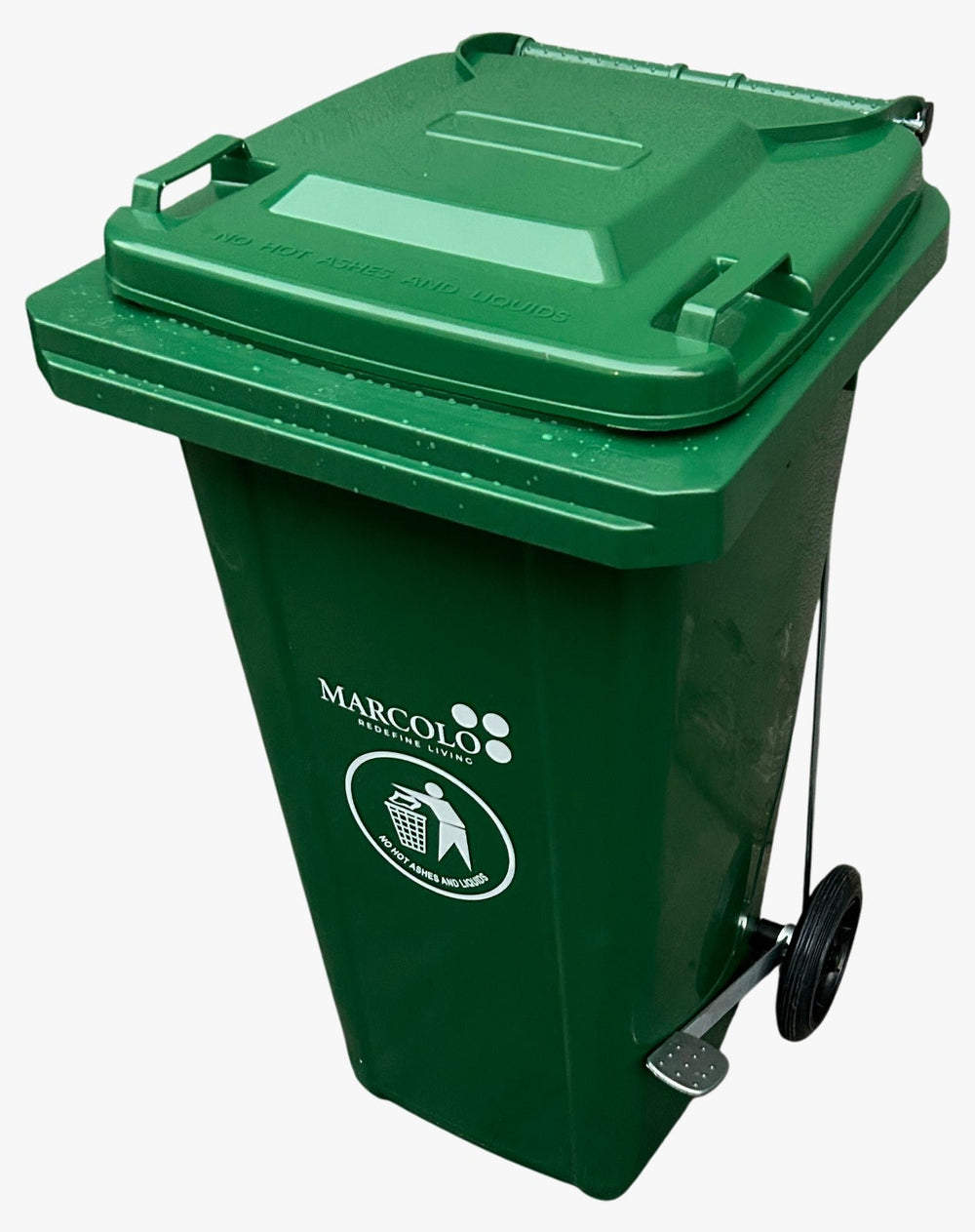 100L side-pedal waste bin with wheels - green