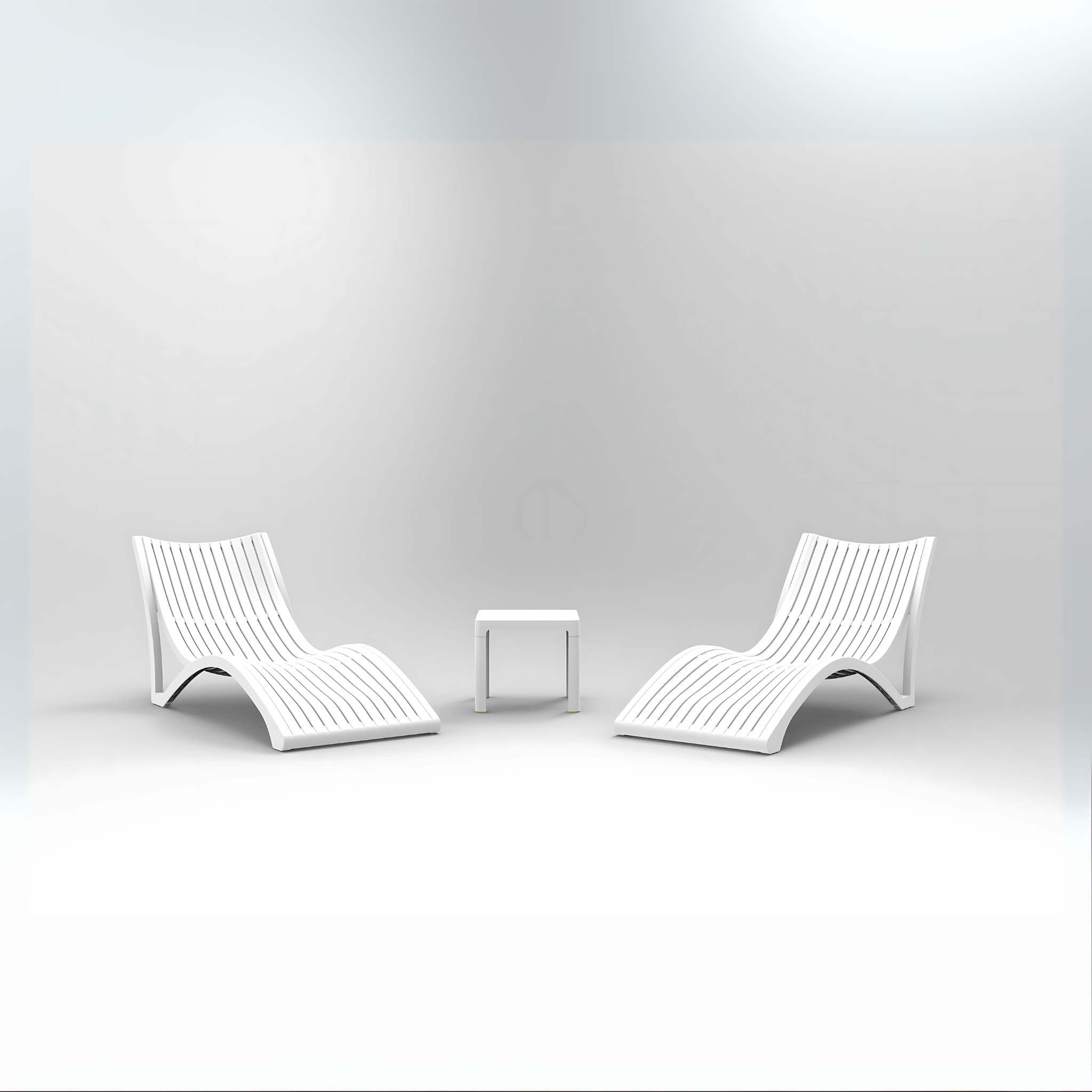 Modern Outdoor Luxury Sun Lounger Set – 2 Adjustable Loungers + Side Table, Weatherproof & UV-Resistant (White)