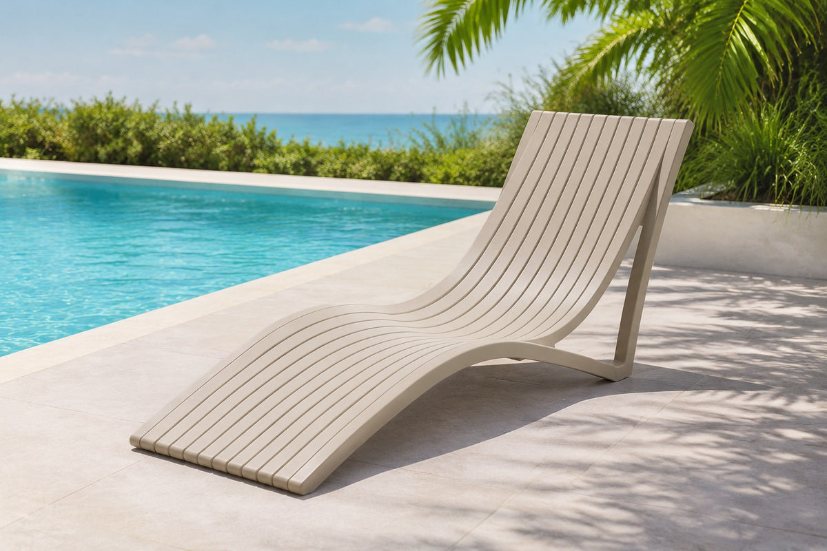 Marcolo Valencia sun lounger, beige, beside a pool